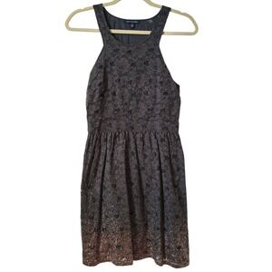 American Eagle Women's Dress Size 6 Gray Gold Lace‎ Open Back Party Cocktail